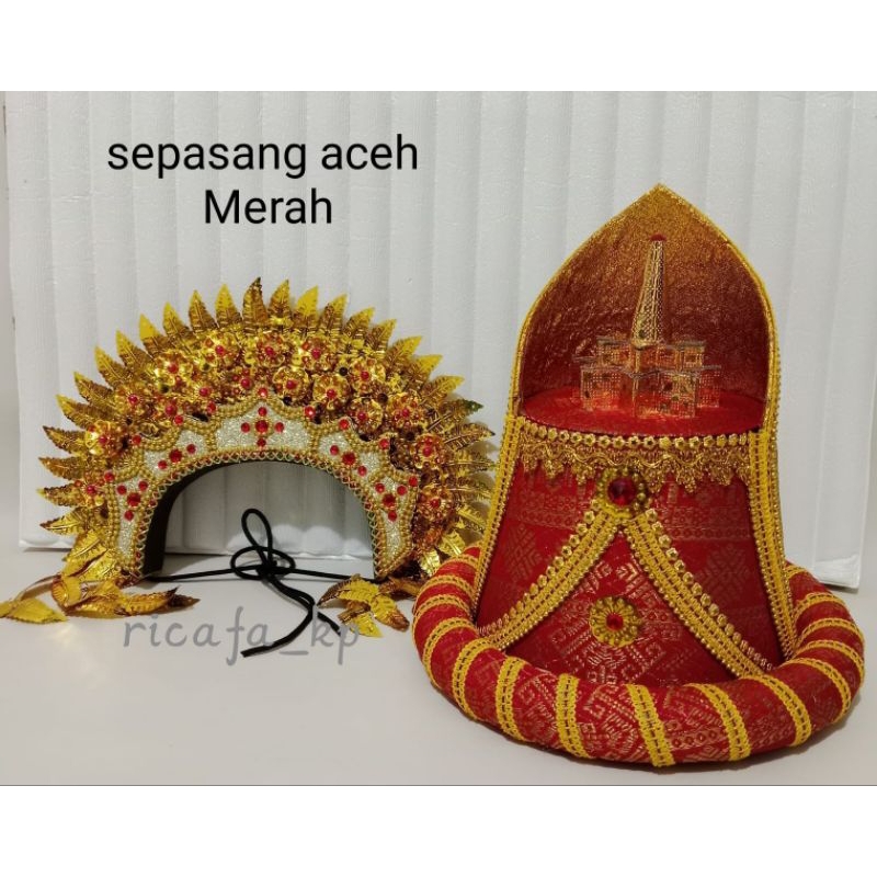 Sepasang aksesoris kepala adat Aceh (cewe&cowo) - sunting dan topi adat aceh - set aceh anak - akses