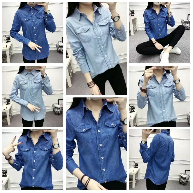 COD Kemeja Denim Wanita Lengan Panjang/Kemeja Wanita Polos Terbaru Nyaman Dipakai/Atasan Wanita Rema