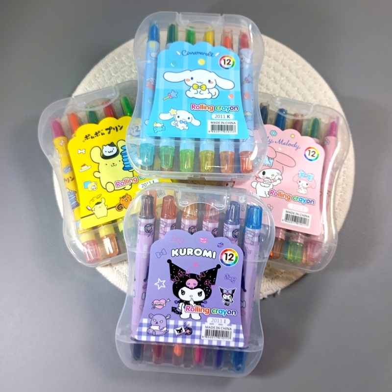 

SP Rolling Crayon Set with case Krayon Putar isi 12 motif Sanrio