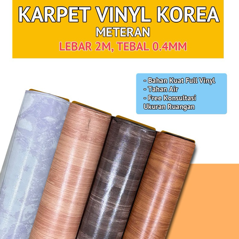 Karpet Lantai Vinyl Korea Kayu Marmer Perlak Lantai