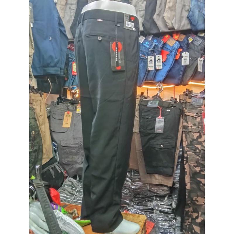 CELANA BAHAN PRIA KANTOR FORMAL POLA STANDAR REMPEL HITAM CALBIN