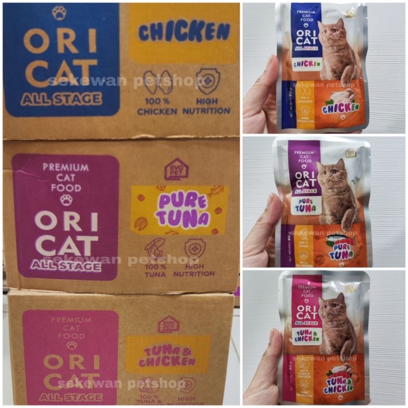 PROMO - ORI CAT POUCH - ALL VAR MAKANAN KUCING BASAH RASA TUNA / CHICKEN / TUNA & CHICKEN 1 DUS (24P