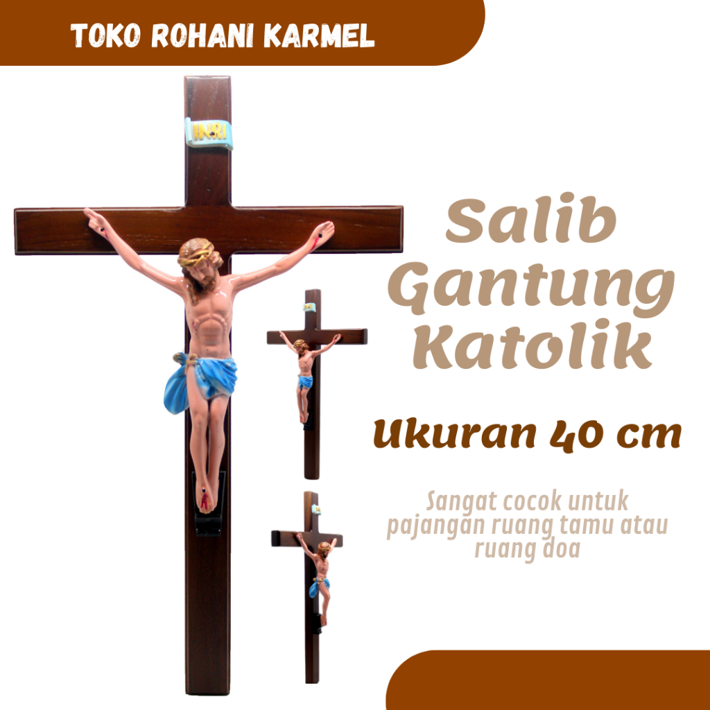 SALIB DINDING KATOLIK 40 CM (KARUNIA) UKURAN BESAR / SALIB GANTUNG KATOLIK / KAYU SALIP YESUS