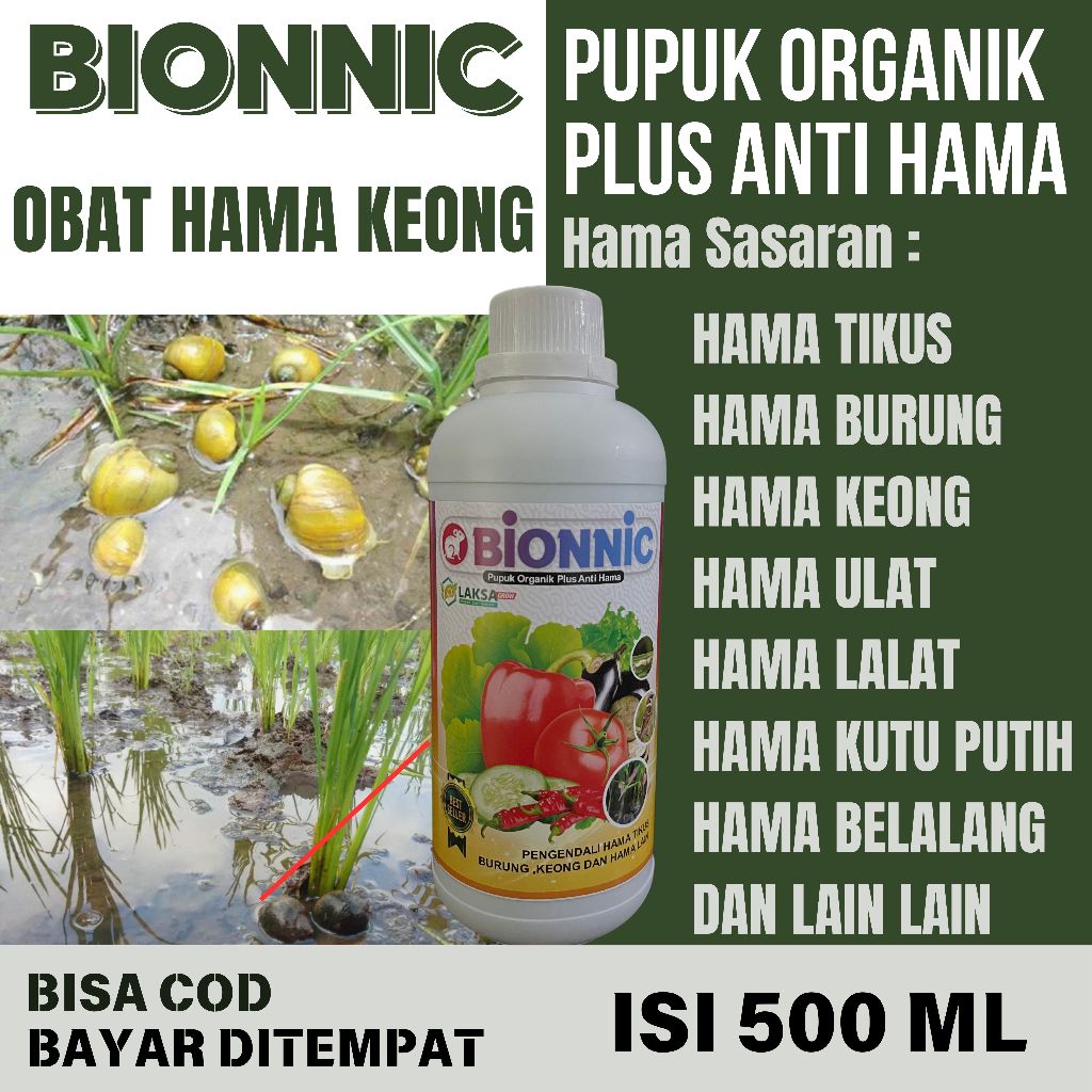 Obat Hama Keong Sawah Paling Bagus dan Ampuh - Bionnic Pembasmi Keong sawah isi 500 ML