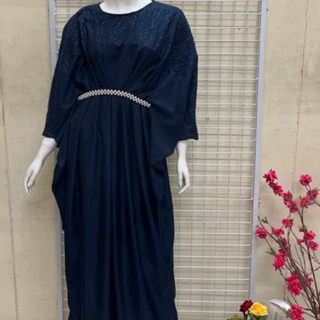 gamis kaftan satin payet warna navy