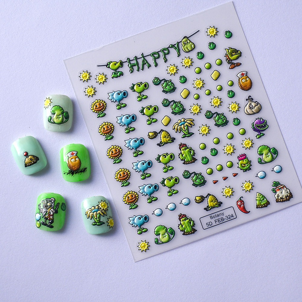 Stiker Kuku Plant VS Zombie Nail Sticker Nail Art Decoration Zombie 3D 5D Stiker Timbul Premium