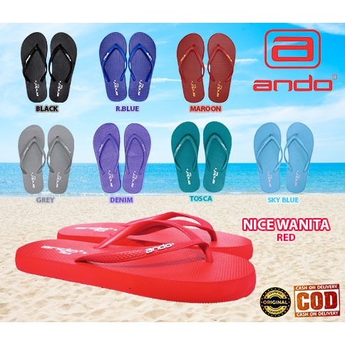 ANDO NICE WANITA LADIES Sandal Fashion Jepit Flat Spons Karet Wanita Perempuan Casual Original