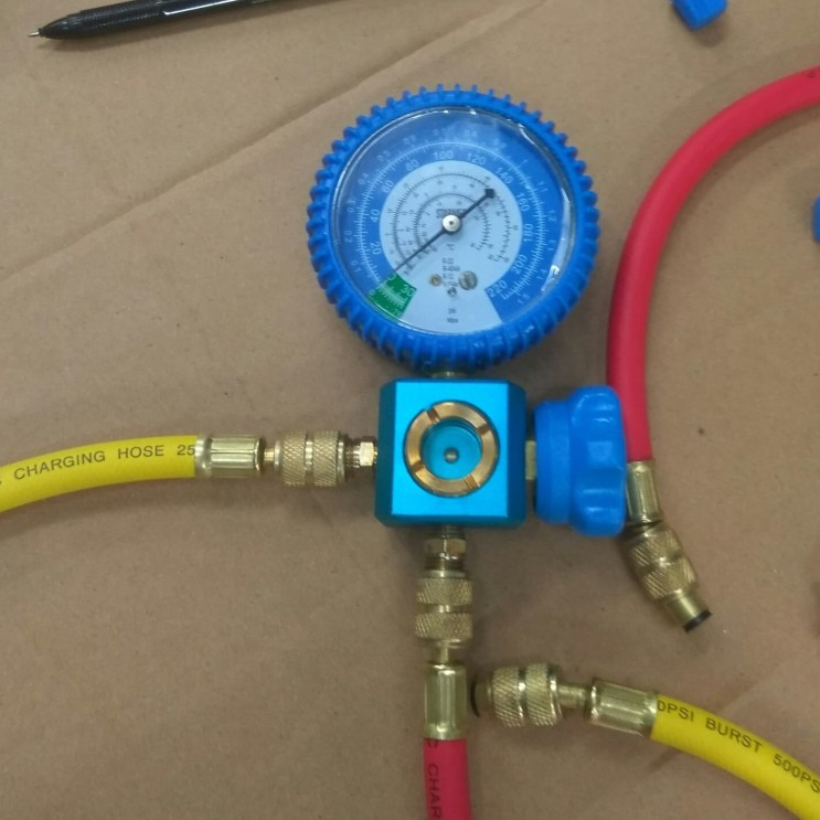 Manifold analizer single R22 sighlas + selang 2 pcs alat isi freon ukur tekanan testing regulator