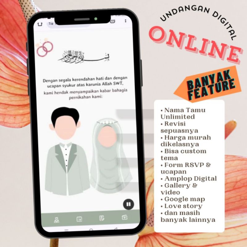 Undangan digital website pernikahan, - motif syar'i 2, Undangan WA, Undangan Link