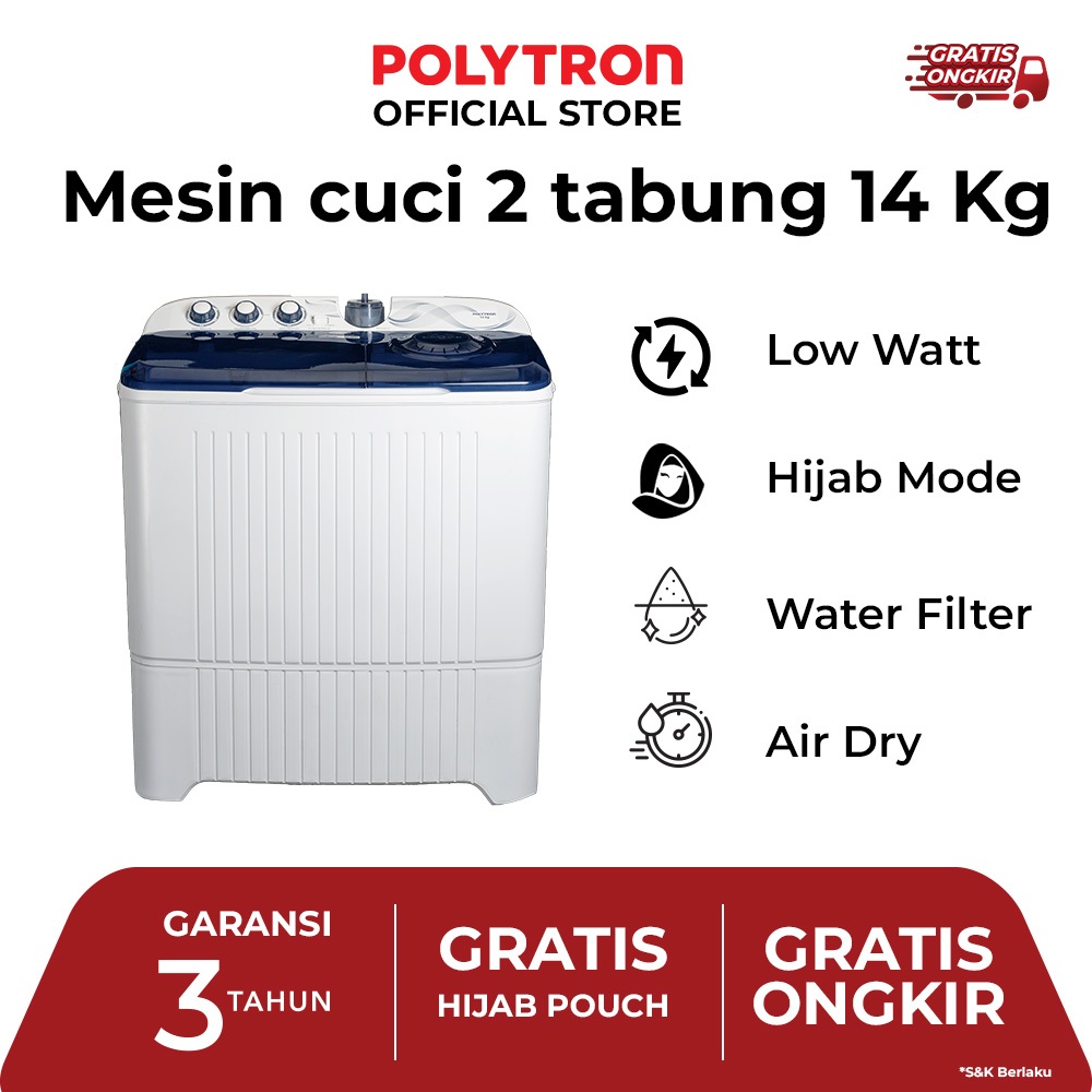 Mesin cuci POLYTRON Primadona Giant 2 tabung 14 Kg PWM 1403B