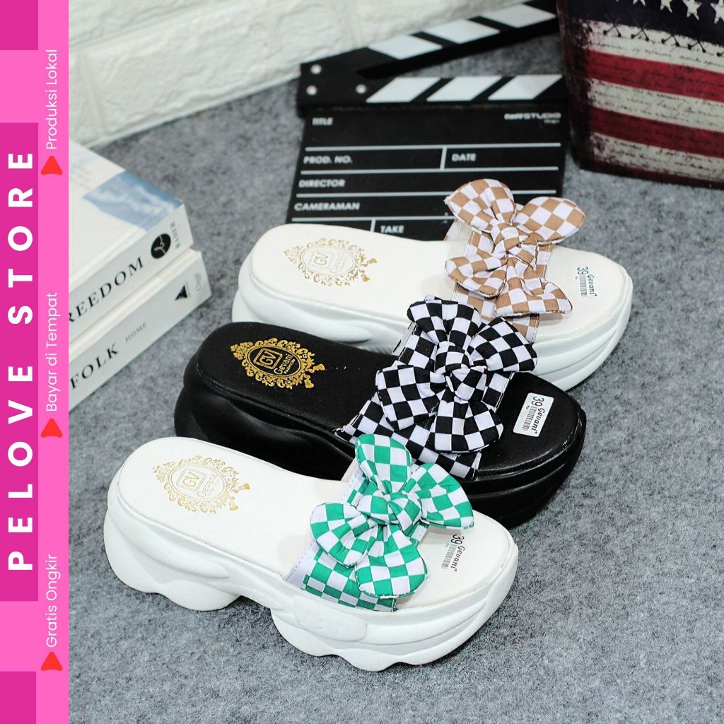 PELOVE SHOES - WEDGES SANDAL SLIP ON WANITA REALPICT NEW STYLE MOTIF PITA CATUR HAK 7 CM SANDAL CASU