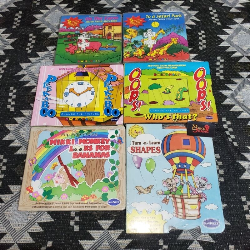 ANEKA BUKU BOARDBOOK JIGSAW PUZZLE STORY/FLIP FLAP-N-FIND/ TURN N LEARN SHAPES / CHANGE THE PICTURE
