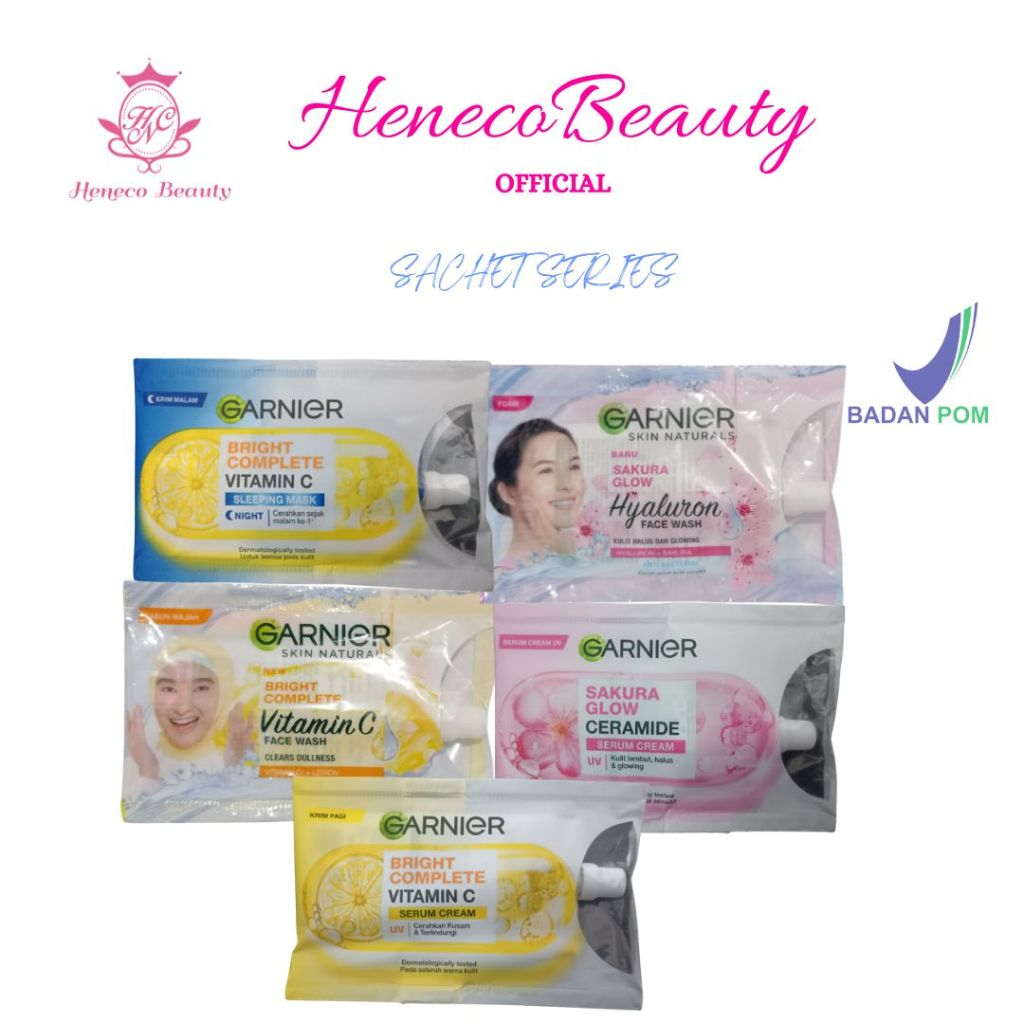 GARNIER Sakura Pinkish Glow / Brightening Foam 9ml / Serum Cream / Yoghurt Sleeping Mask 7ml Sachet