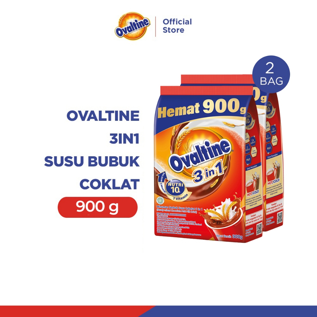 

OVALTINE 3in1 Susu Bubuk Coklat 900g x 2 Bag