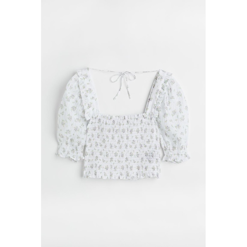 H&M Floral White Smocked Crop Top
