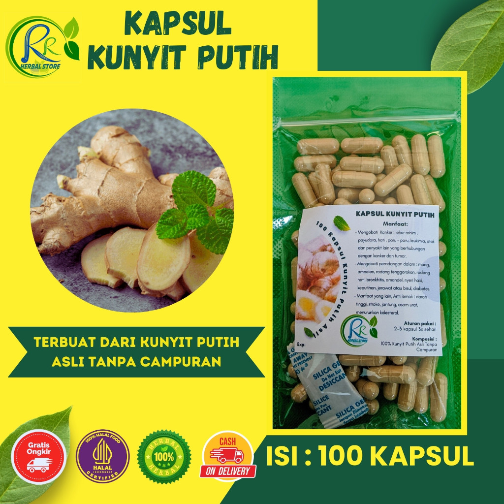 100 Kapsul Kunyit Putih Herbal Asli