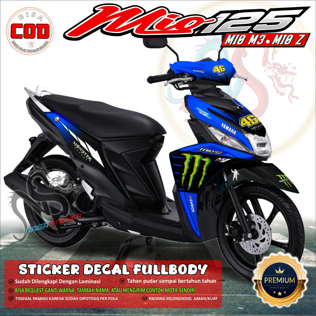 BISA COD DECAL STIKER FULL BODY YAMAHA MIO M3 VARIASI MONSTER CA4704 BEBAS DESAIN