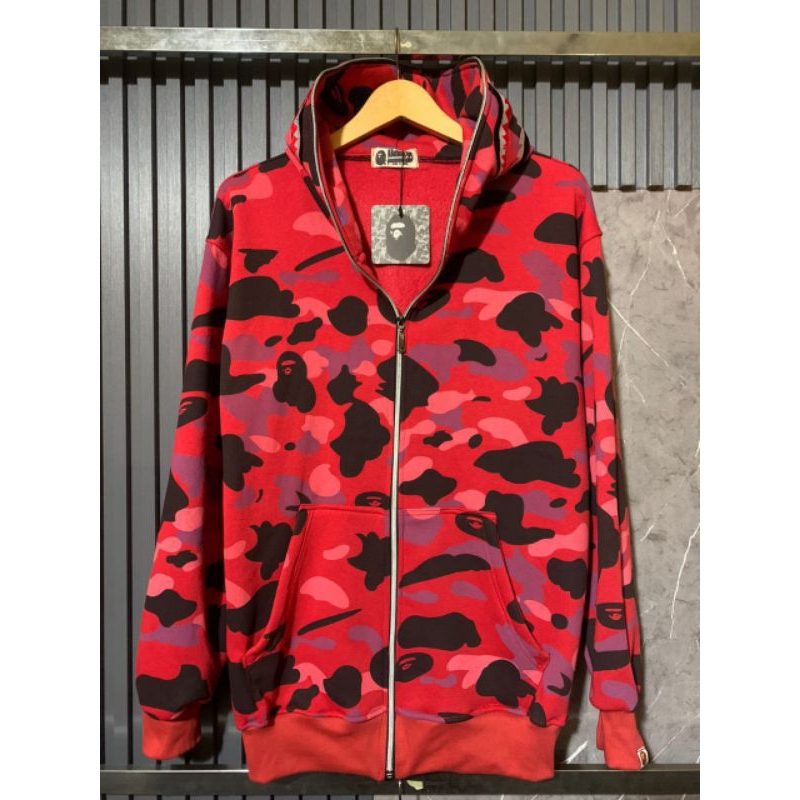 HOODIE ZIPPER BAPE MERAH CAMO MIRROR 1:1