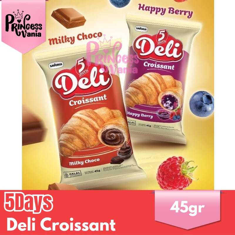 

5 DAYS DELI CROISSANT ECER ROTI KROISAN 45GR RASA MILKY CHOCO HAPPY BERRY