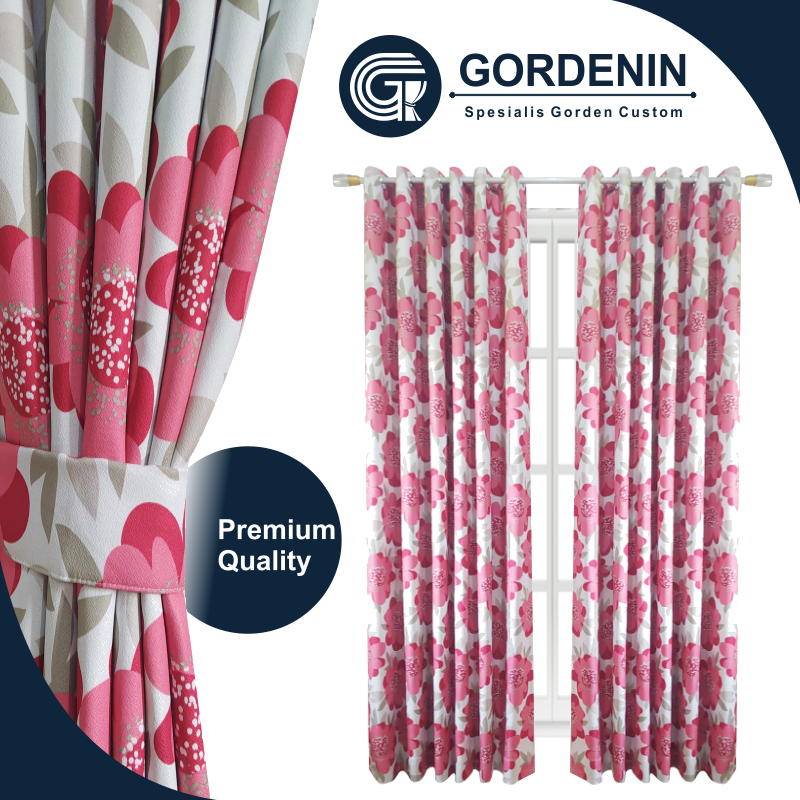 GORDENIN Gorden Blackout Motif Bunga Mawar Merah dan Kuning | Tirai jendela minimalis