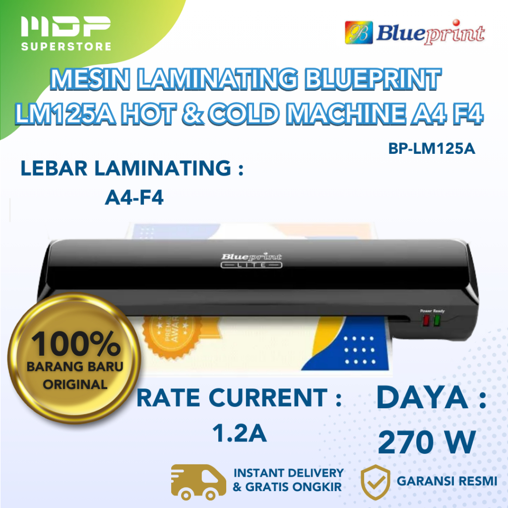 

MESIN LAMINATING BLUEPRINT LM125A Hot & Cold LAMINATING MACHINE A4 F4 (BP-LM125A)