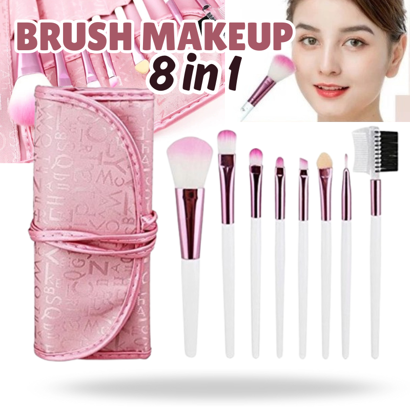 Kuas Make Up 8 PCS Set Lengkap 1 Paket with Pouch Brush Makeup Kosmetik Eyeshadow