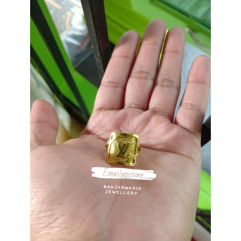 Cincin Mini Persegi -V- Pasir Petak Lapis Emas 999 Banjar