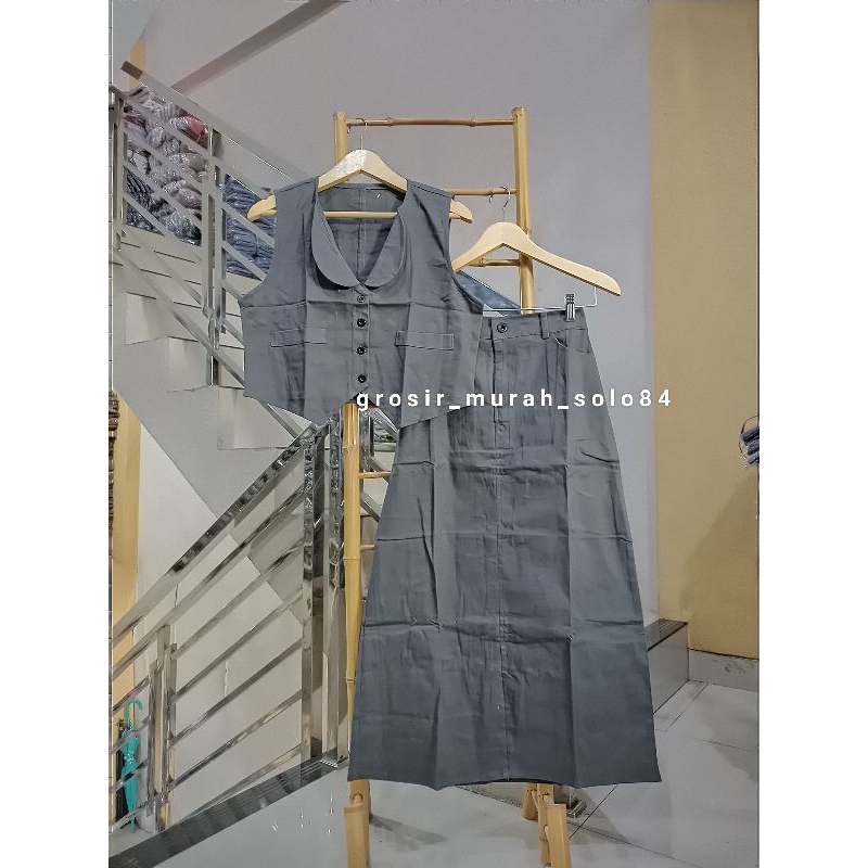 Setelan Wanita Hanania#2 Vest + Rok Span Bahan Katun Twill