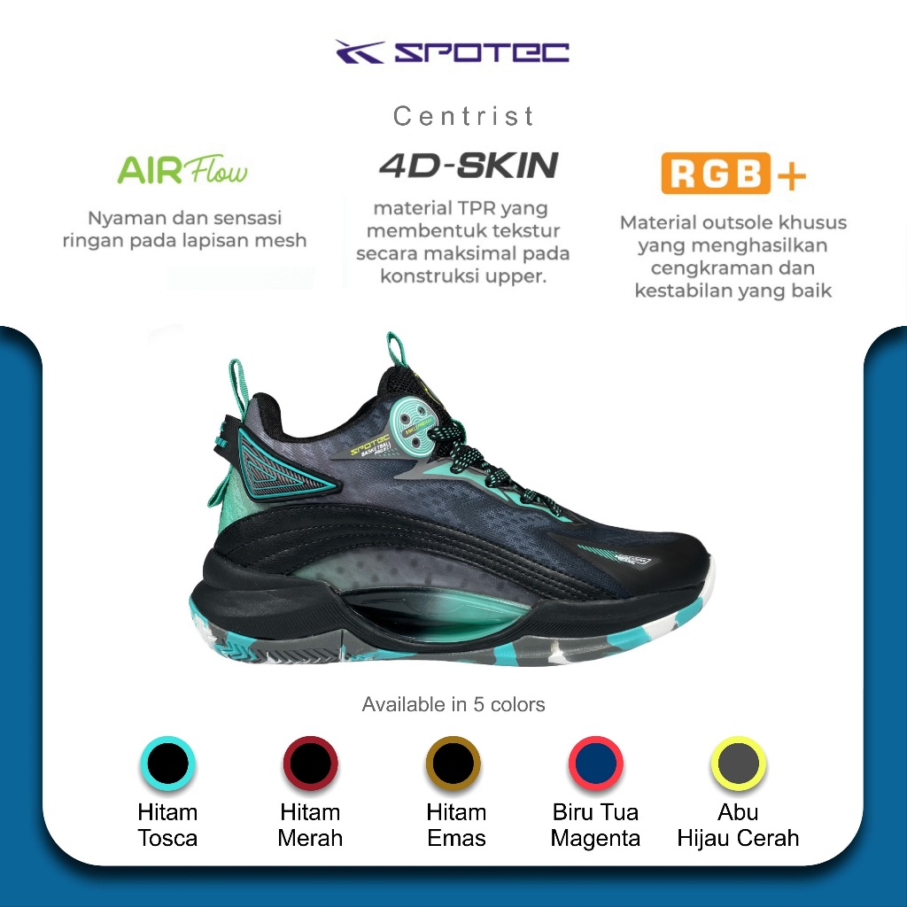 SPOTEC Sepatu BASKETBALL Artikel CENTRIST-Hitam/Tosca