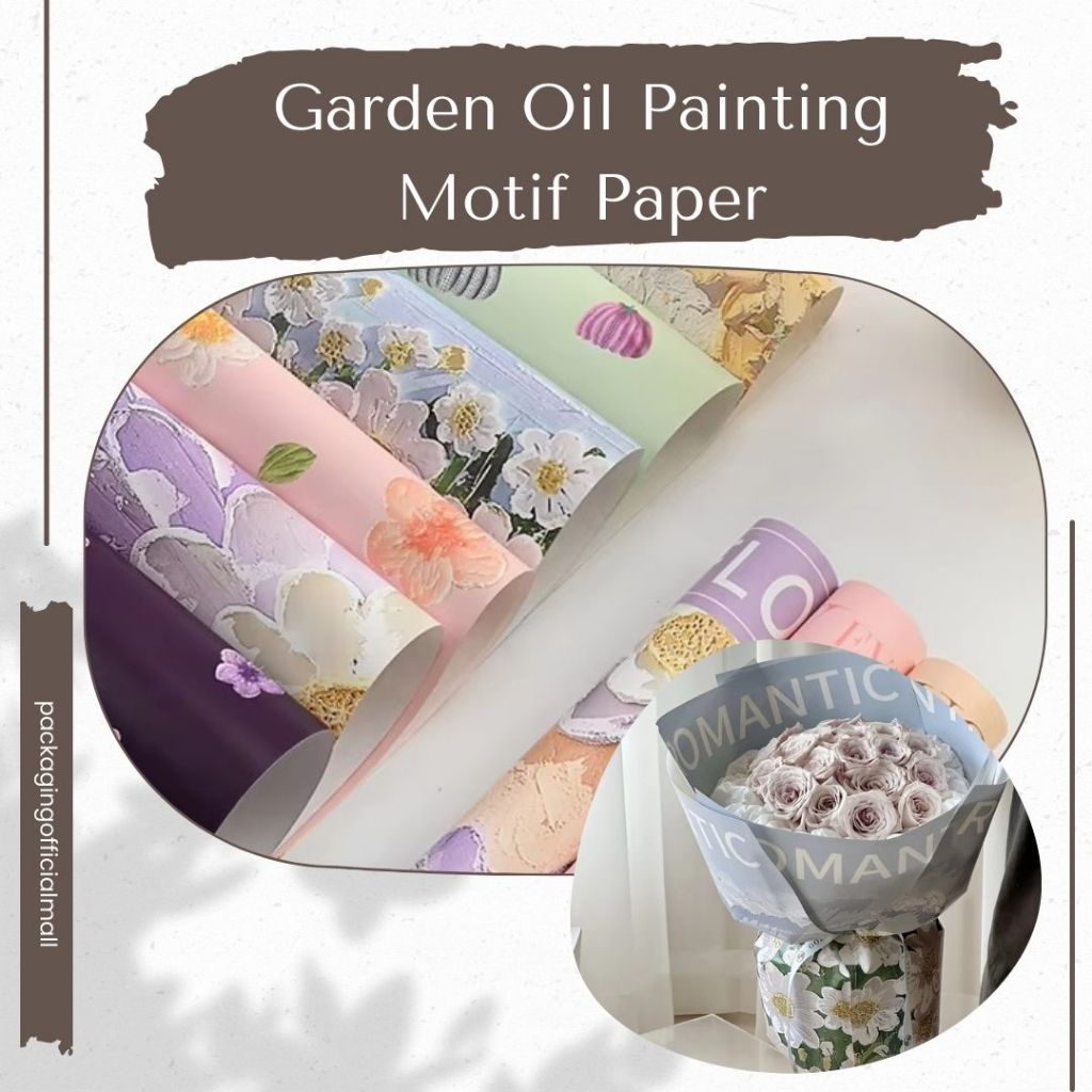 

GARDEN OIL PAINTING MOTIF PAPER / CELLOPHANE / FLORIST PAPER / KERTAS BUKET BUNGA / WRAPPING WRAPPER