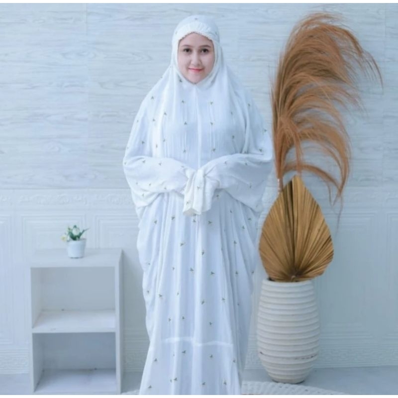 Mukena terusan rayon bordir tabur Mukena rayon bordir seribu bunga Mukena lajuran rayon dewasa