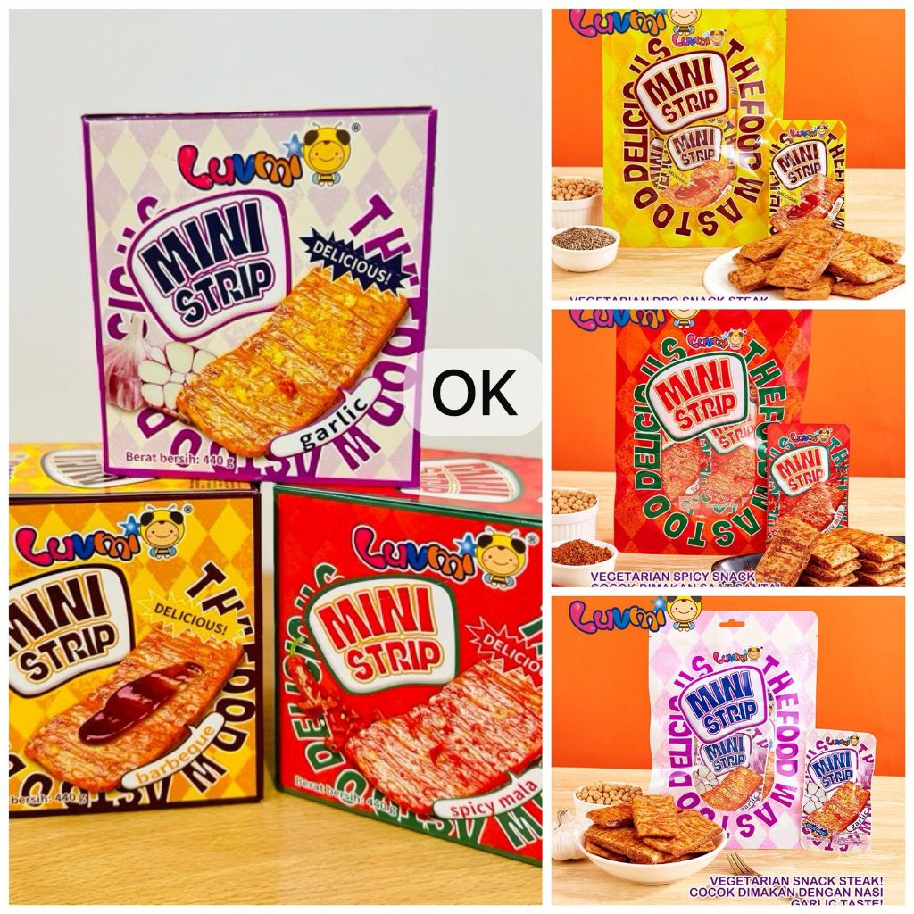 OK9310 LUVMI Mini Strip 22gr / Latiau / Snack Cemilan Dendeng Vegetarian Enak Import