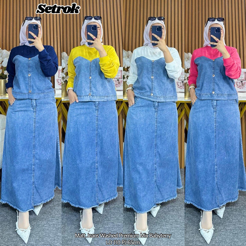 SET ROK ARUMI CHALISTA BAHAN JEANS BABYTERRY