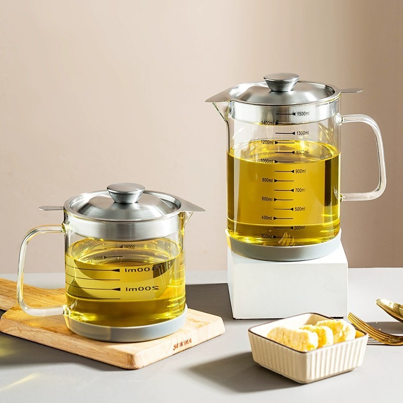 1800ml Oil Pot Wadah Penyaring Minyak Tempat Penyaringan Wadah Saringan Minyak Botol Kaca Penyaring