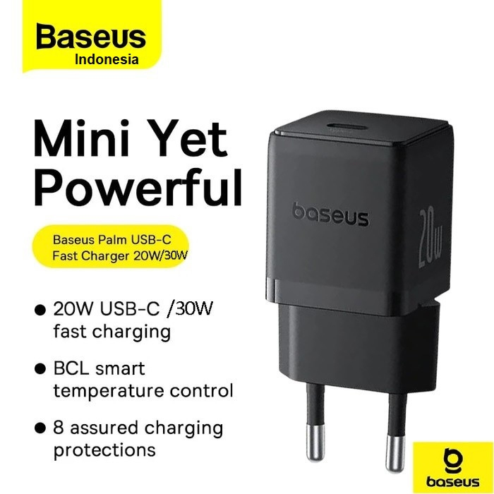 Baseus Palm Charger Adaptor 20W 3A TYPE C 1C PD Fast Charging Iphone 11 12 13 14 Pro Max Kepala Adap