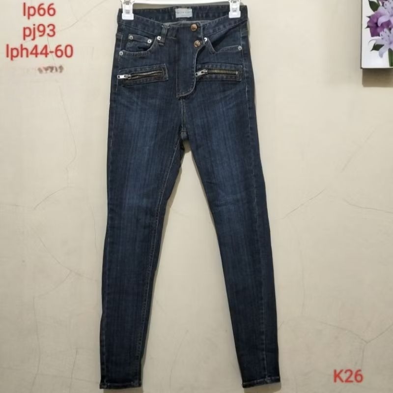 celana jeans preloved biru navy zipper samping branded Blinque