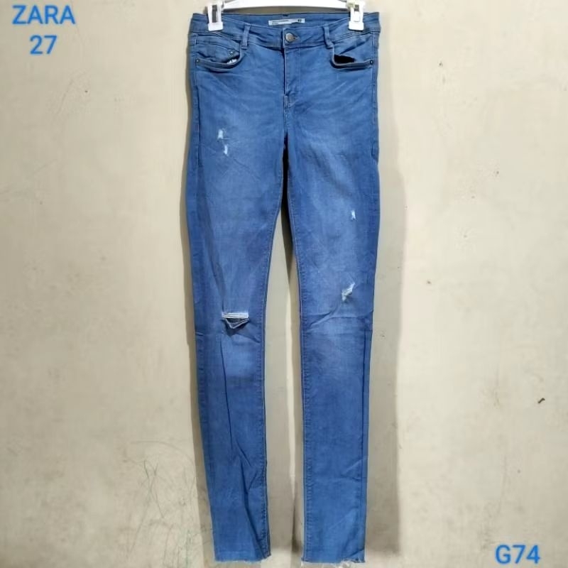 celana jeans preloved light biru premium branded Zara