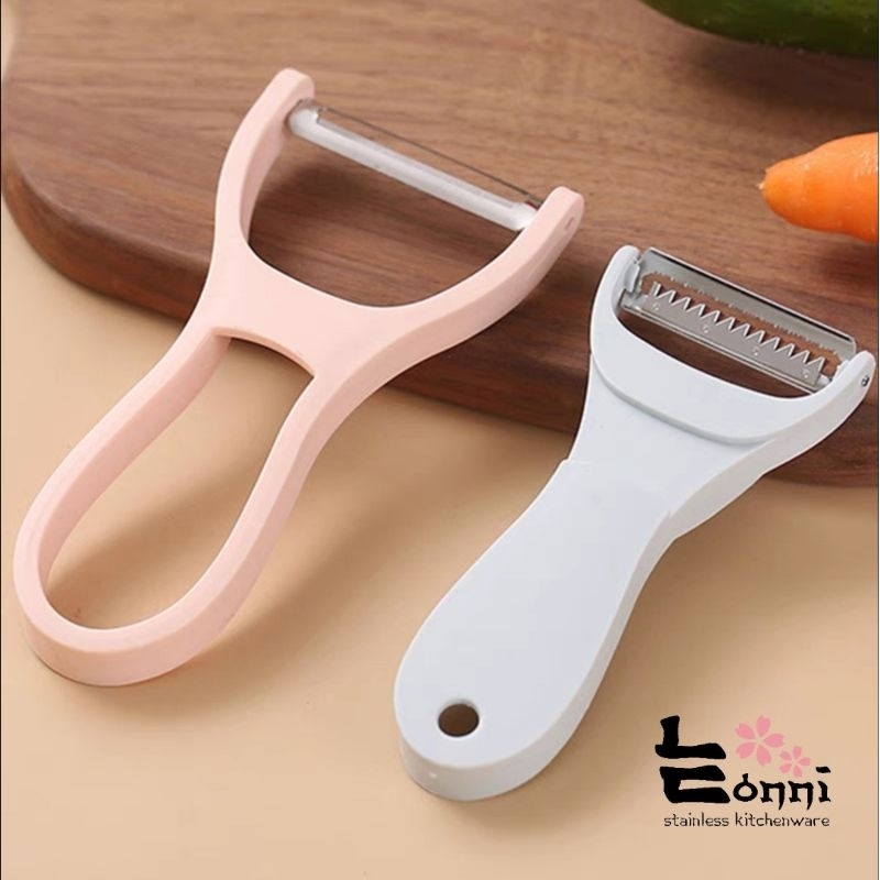 EONNI - Peeler 2in1 multifungsi parutan set datar gerigi pisau pengupas buah kentang wortel timun sa
