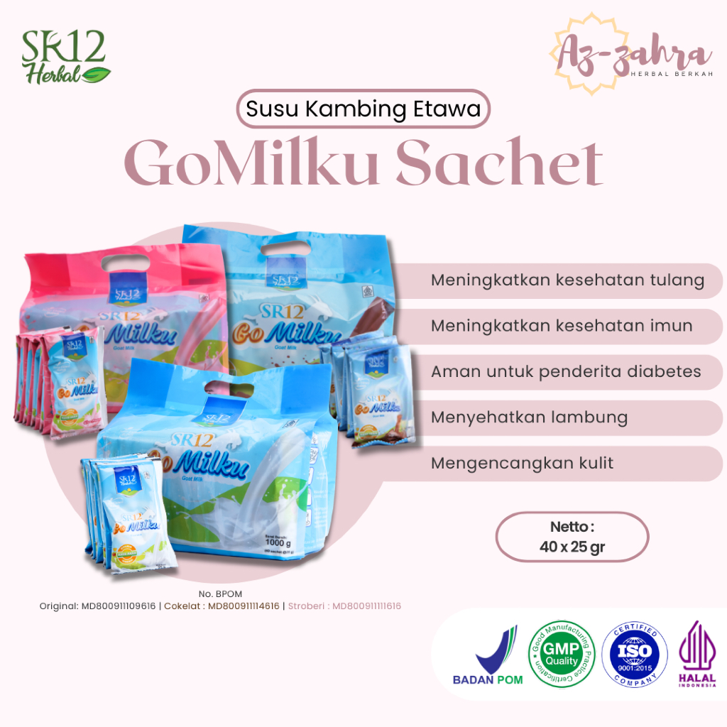 

SR12 GOMILKU SACHET Susu Kambing Etawa | Travel Friendly | Susu Kesehatan Rendah Gula | Isi 40 pcs