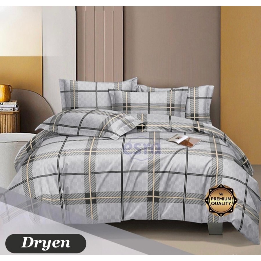 Bedcover Set Katun Dewasa Motif Kotak Dryen | Bed Cover Set Cowok Cewek | Bedcover Lembut Dingin
