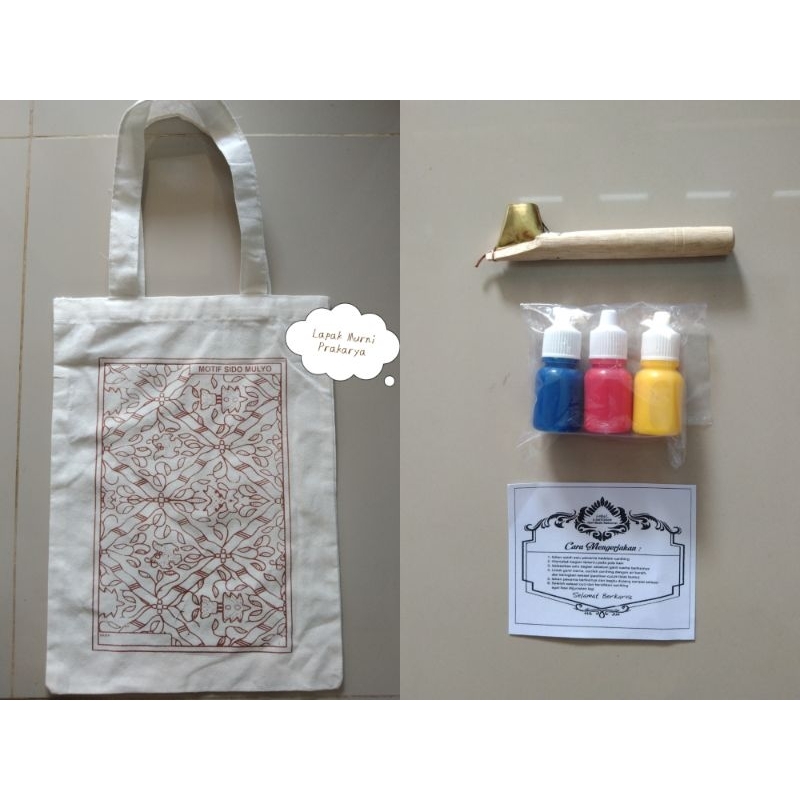 

Paket Membatik Tote Bag 30x40cm kain blacu lengkap canting dan cat 1set