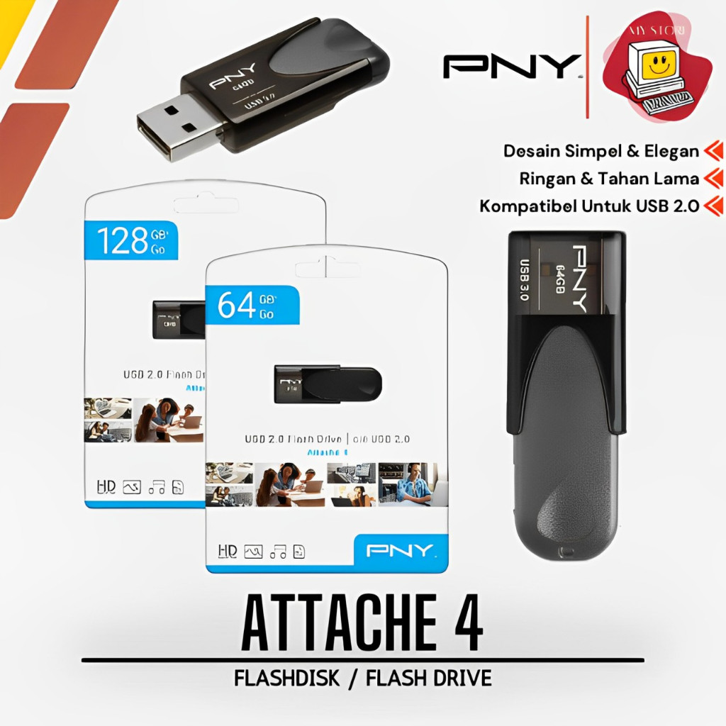 PNY Flashdisk Attache 4 USB 2.0 64GB | 128GB Flash Drive - Flash Disk PNY 64 GB | 128 GB