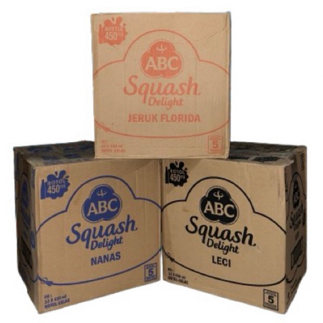 

ABC Sirup Squash Delight Rasa Jeruk, Leci, Nanas 450ml / 1 Dus isi 12 Btol