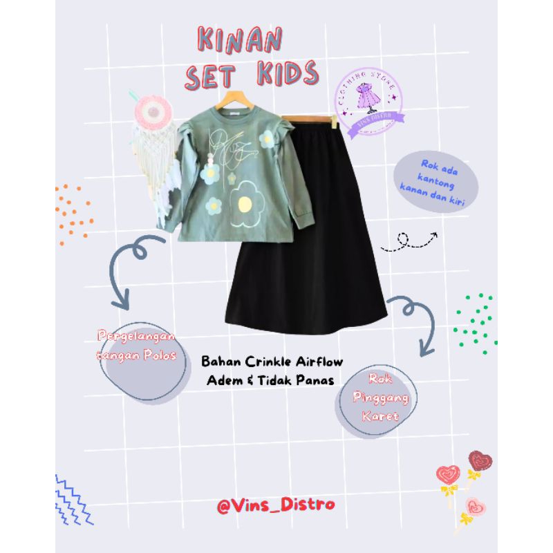 Setelan Rok Anak Kinan Set Kids Rok Cargo Crinkle Printing (7-15 Thn) / Oneset rok anak /Setelan Rok