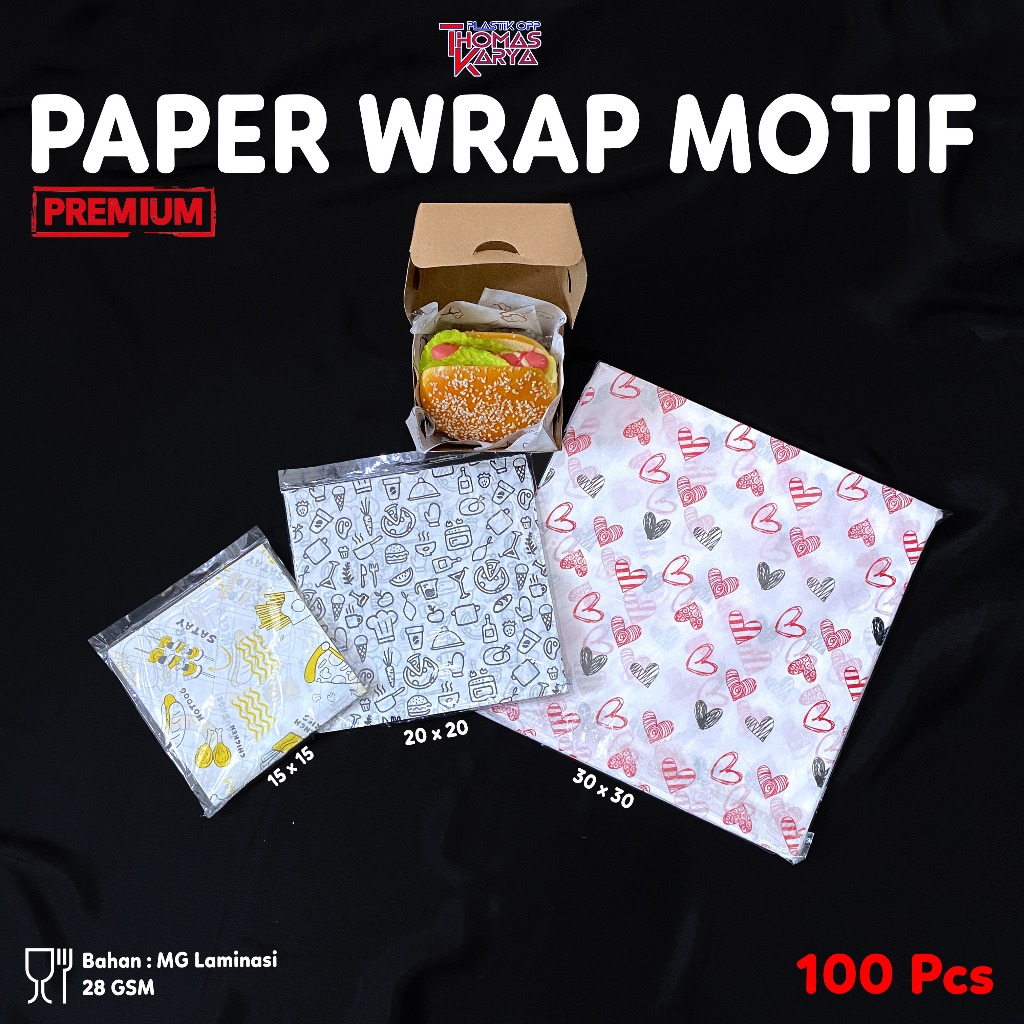 Kertas Nasi Motif 15x15 20x20 30x30 isi 100 Paper Wrap DRAGON PACK Printing Laminasi Food Grade MG
