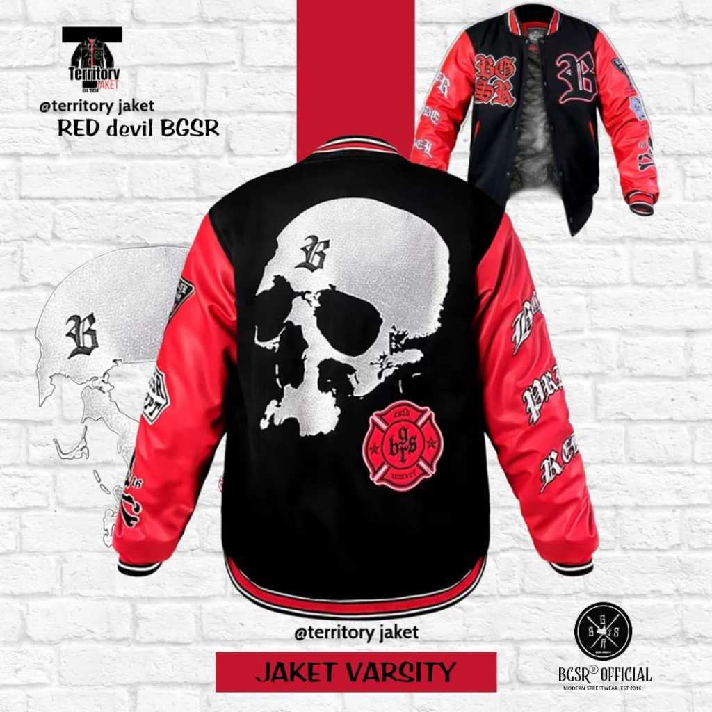 BGSR Jaket Varsity Pria Hitam Merah  Keren Jacket Baseball Premium Keren