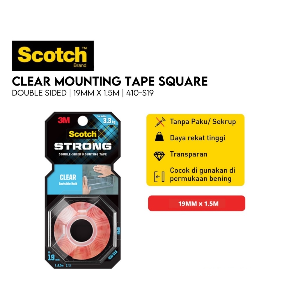 

Scotch 3M Perekat Double Side Clear Mounting Tape 19MM X 1.5M 410-S19