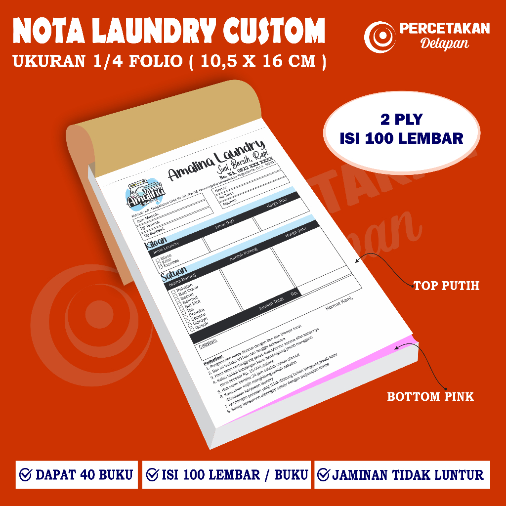 

Custom nota laundry 2 ply - PAKET 40 BUKU