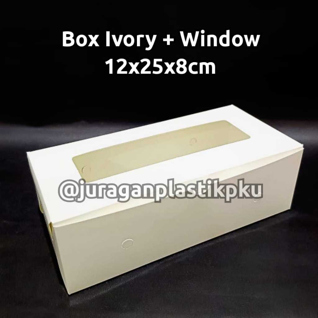 Dus Box Ivory Putih + Window 12x25x8 cm | Kotak Kemasan Hampers Putih Polos 12 x 25 Kue Dessert Jend