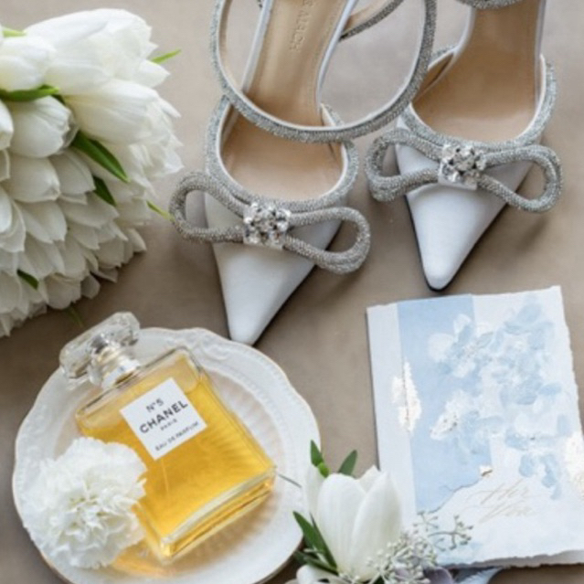 PRELOVED MACH & MACH - Double Bow 100 Silk Satin Ankle Strap Heels in White sz 35